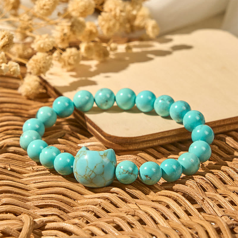 Natural Cat Turquoise Strength Beads Bracelet