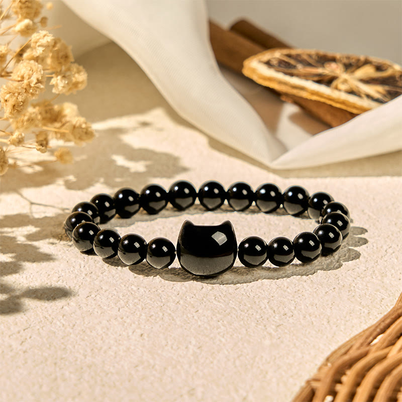Black Cat Natural Black Onyx Protection Bracelet