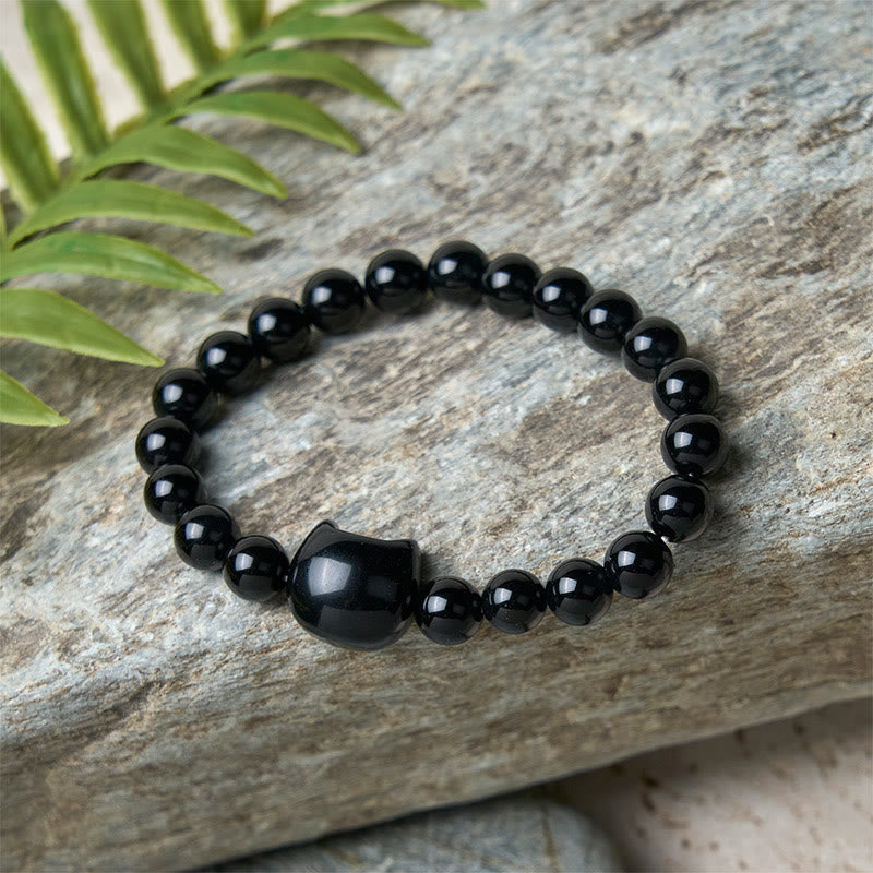 Black Cat Natural Black Onyx Protection Bracelet
