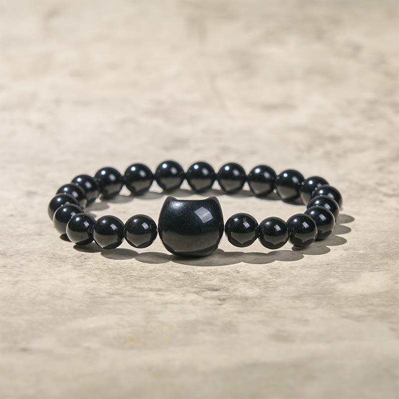 Black Cat Natural Black Onyx Protection Bracelet