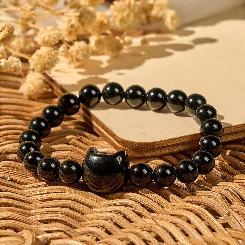 Black Cat Natural Black Onyx Protection Bracelet
