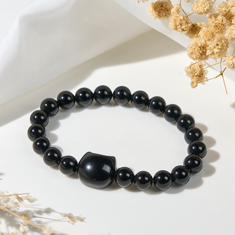 Black Cat Natural Black Onyx Protection Bracelet
