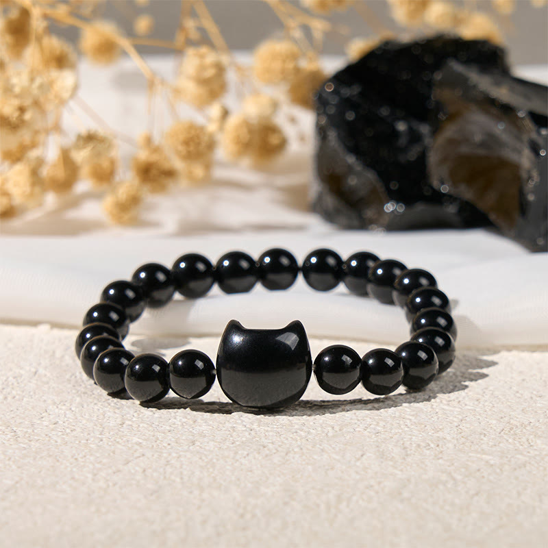 Black Cat Natural Black Onyx Protection Bracelet