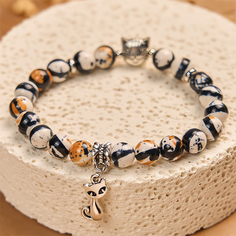 Calico Cat Natural Stone Beaded Bracelet for Confidence