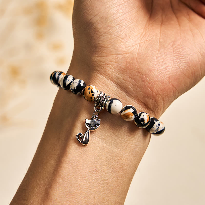 Calico Cat Natural Stone Beaded Bracelet for Confidence