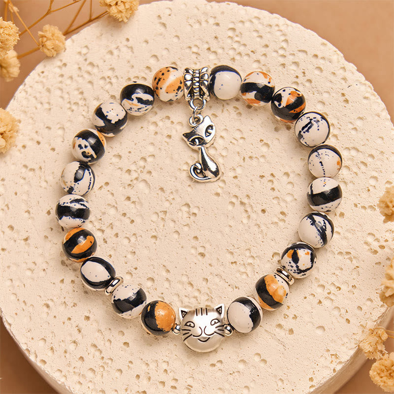 Calico Cat Natural Stone Beaded Bracelet for Confidence