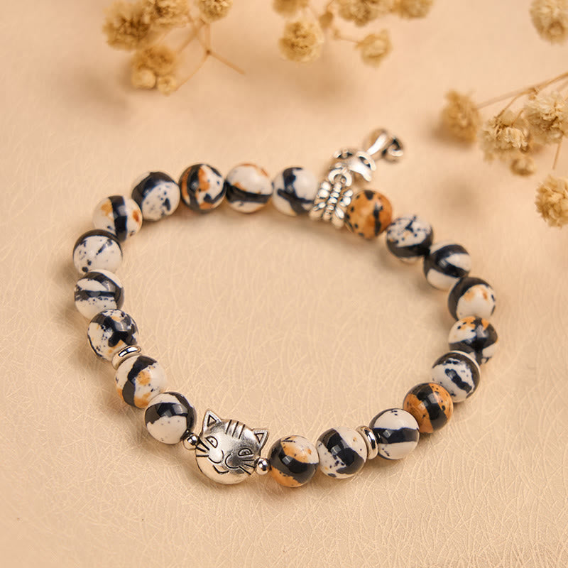 Calico Cat Natural Stone Beaded Bracelet for Confidence