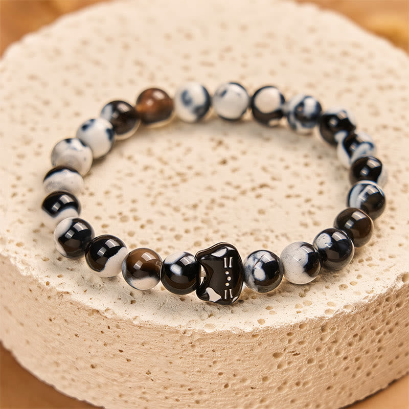 Black and White Cat Fire Agate Confidence Bracelet