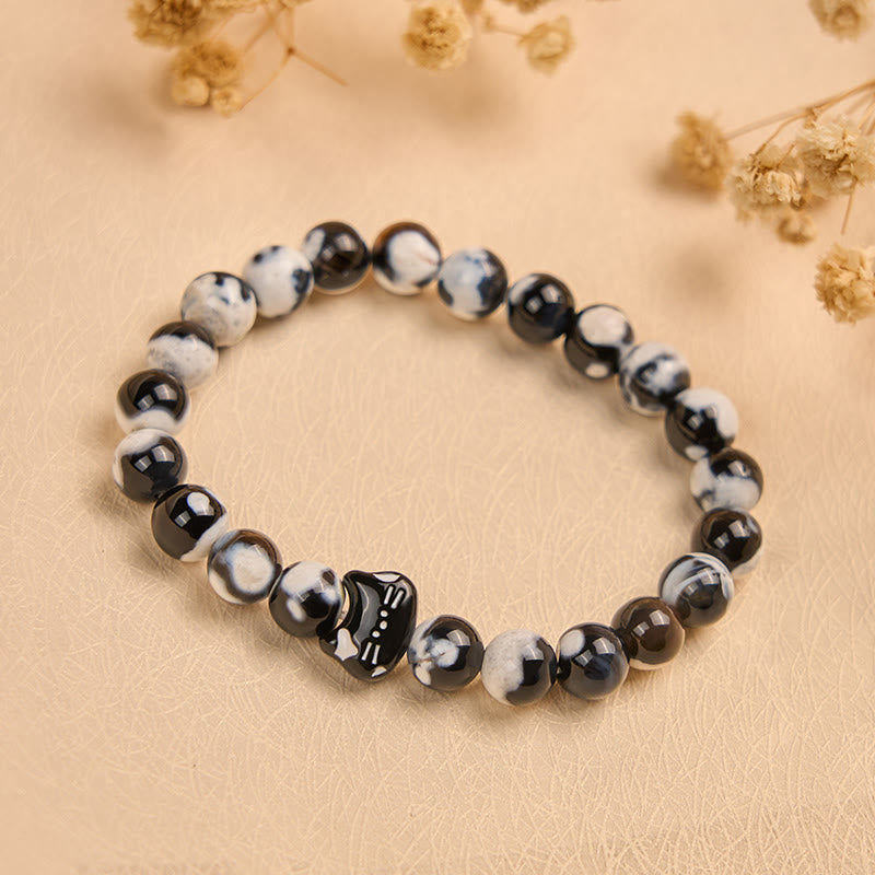 Black and White Cat Fire Agate Confidence Bracelet