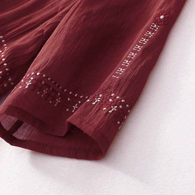 Breathable Cotton Blend Relaxed Midi Dress with Subtle Embroidery