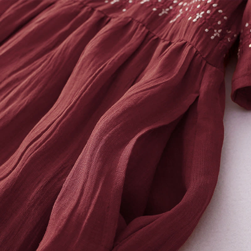 Breathable Cotton Blend Relaxed Midi Dress with Subtle Embroidery
