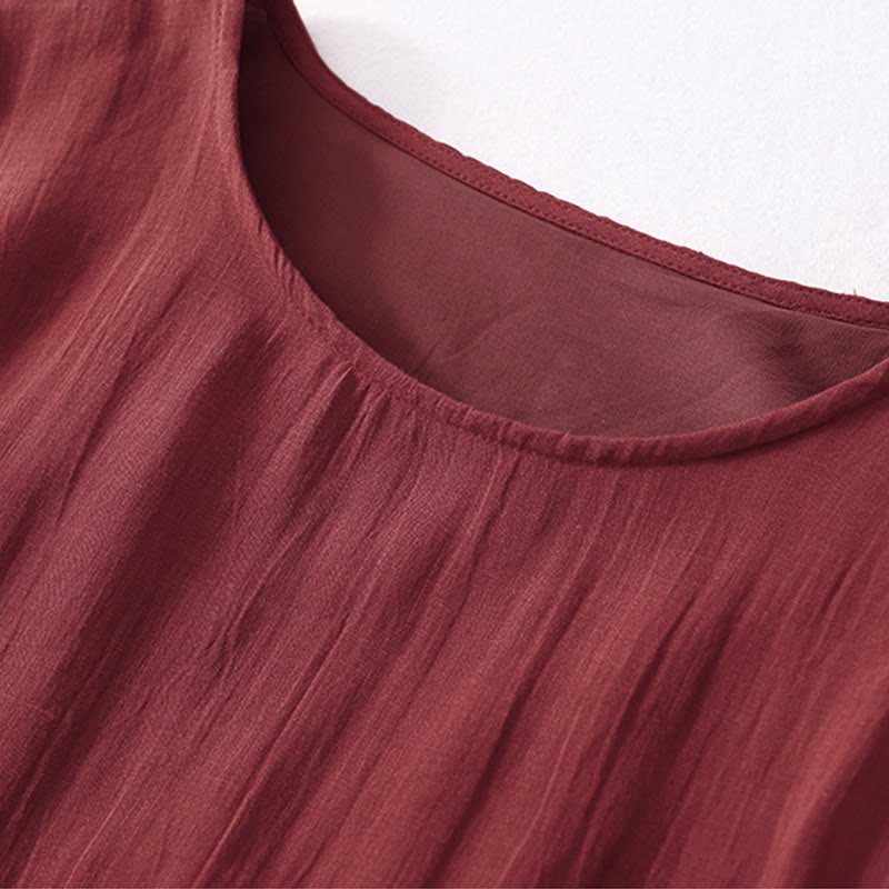 Breathable Cotton Blend Relaxed Midi Dress with Subtle Embroidery
