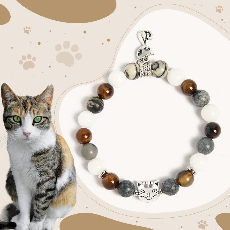 Tricolor Cat Black Veined Jasper Brown Striped Agate Chalcedony Strength Bracelet