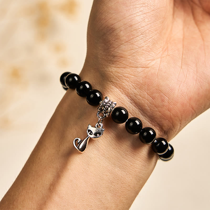 Black Cat Natural Black Onyx Kitten Support Bracelet