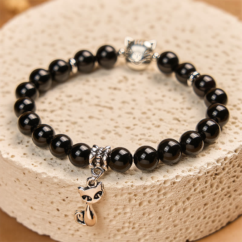 Black Cat Natural Black Onyx Kitten Support Bracelet
