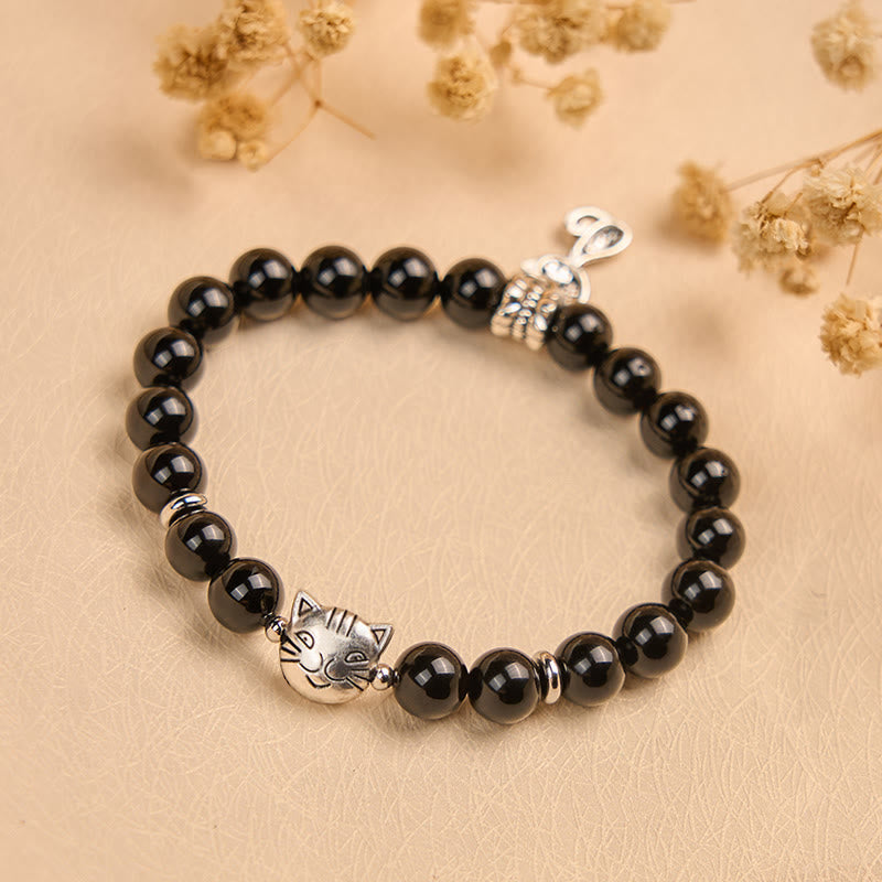 Black Cat Natural Black Onyx Kitten Support Bracelet
