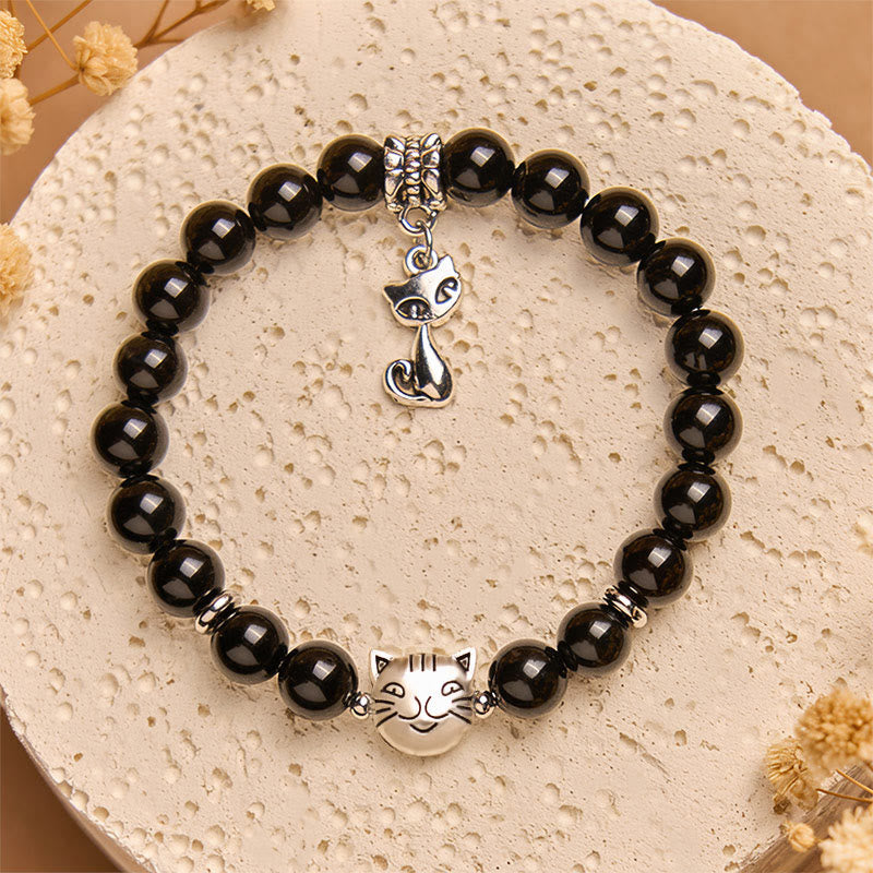Black Cat Natural Black Onyx Kitten Support Bracelet