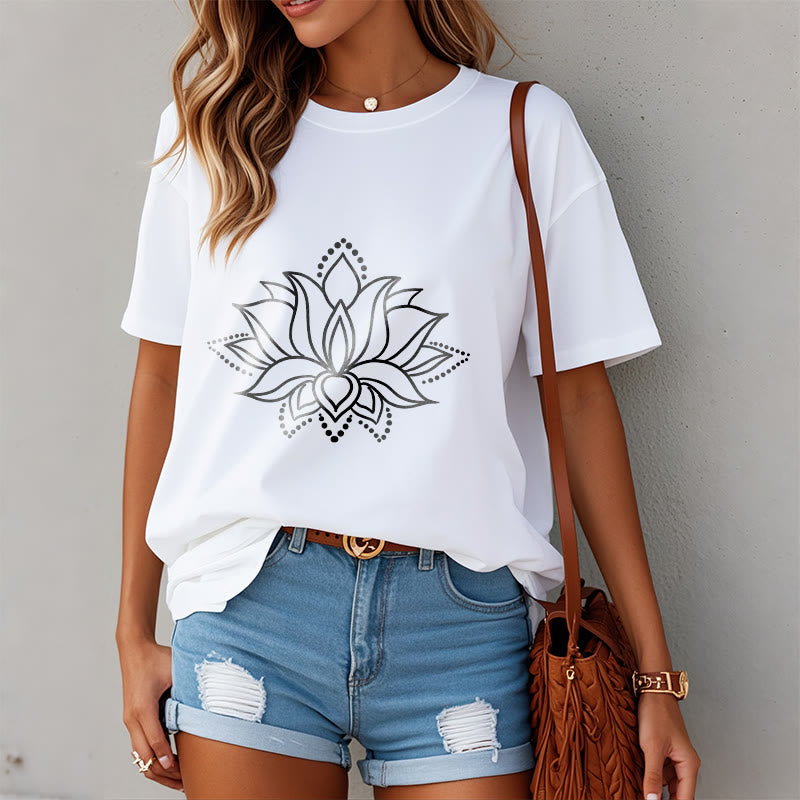 Tactile Cotton Minimalist Lotus Meditation T-Shirt
