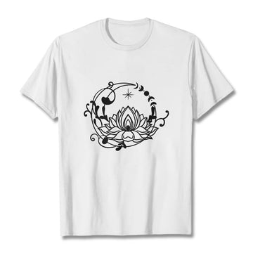 Tactile Cotton Lotus and Moon Phase Meditation T-Shirt
