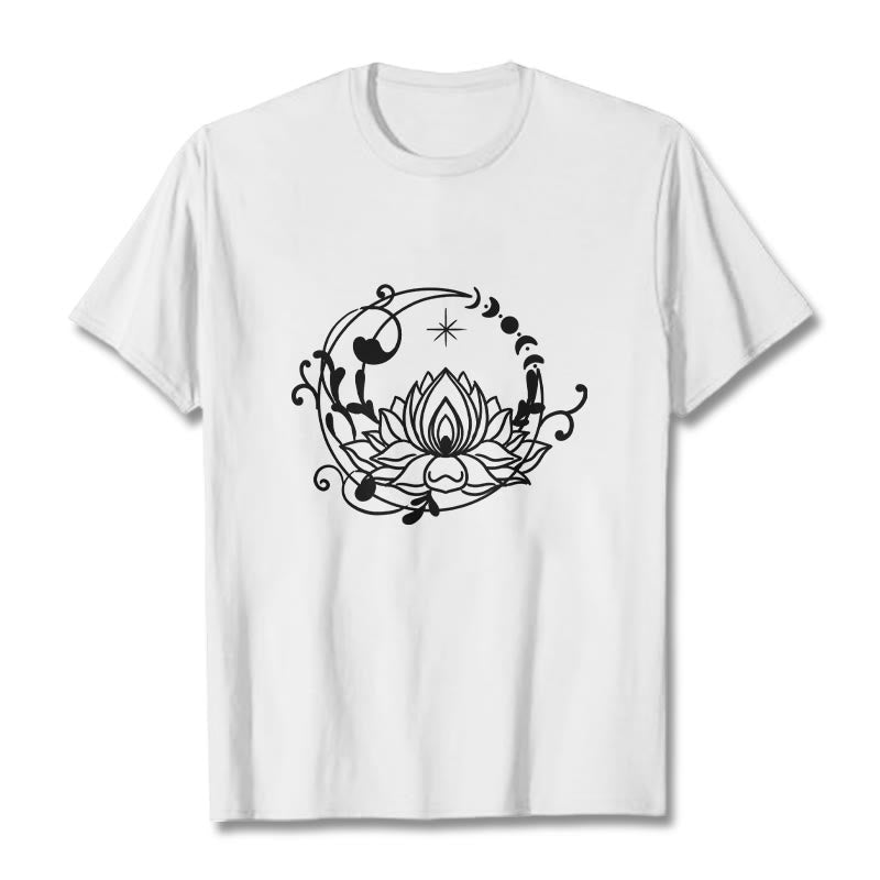 Tactile Cotton Lotus and Moon Phase Meditation T-Shirt
