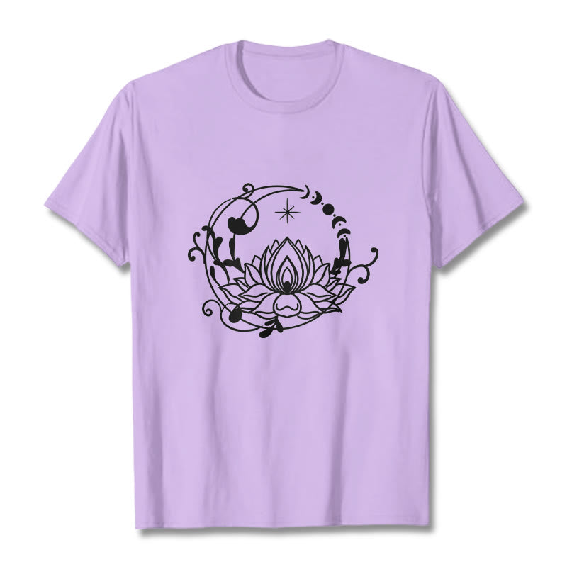 Tactile Cotton Lotus and Moon Phase Meditation T-Shirt