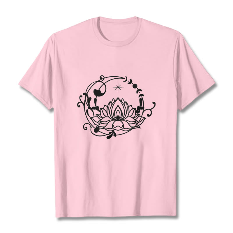 Tactile Cotton Lotus and Moon Phase Meditation T-Shirt