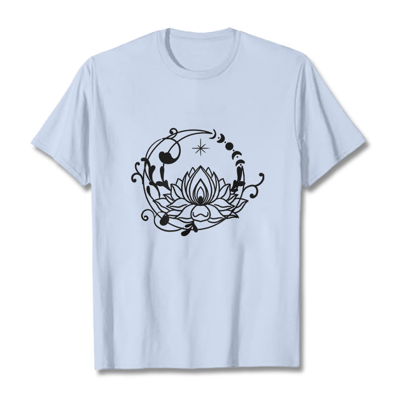 Tactile Cotton Lotus and Moon Phase Meditation T-Shirt