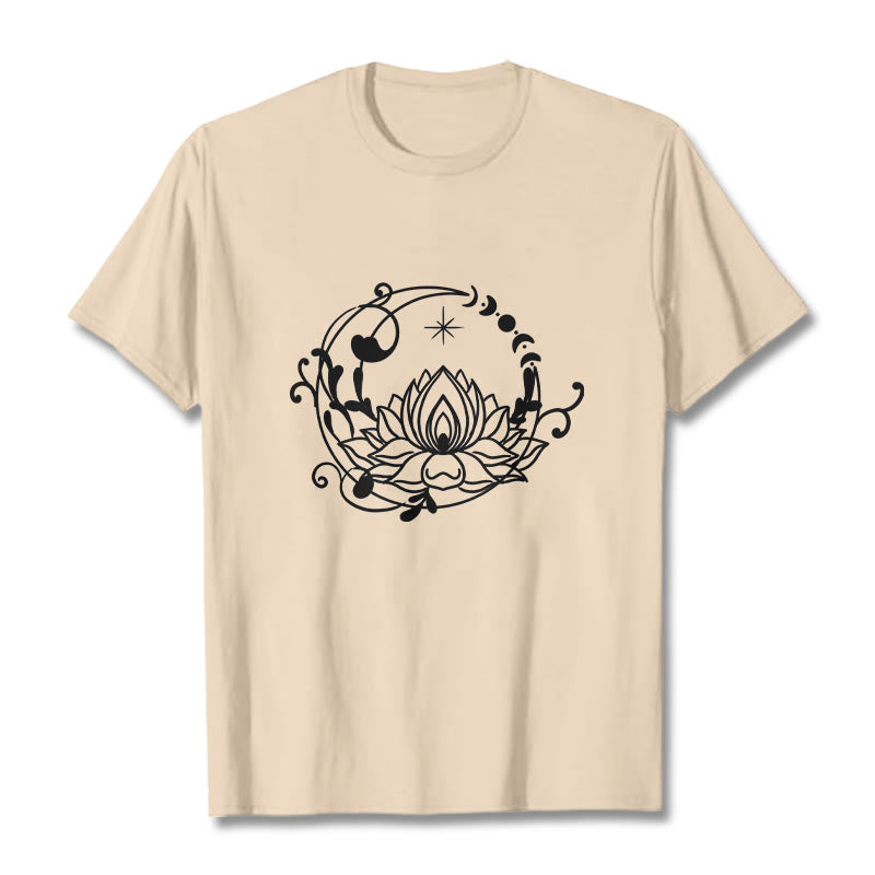 Tactile Cotton Lotus and Moon Phase Meditation T-Shirt