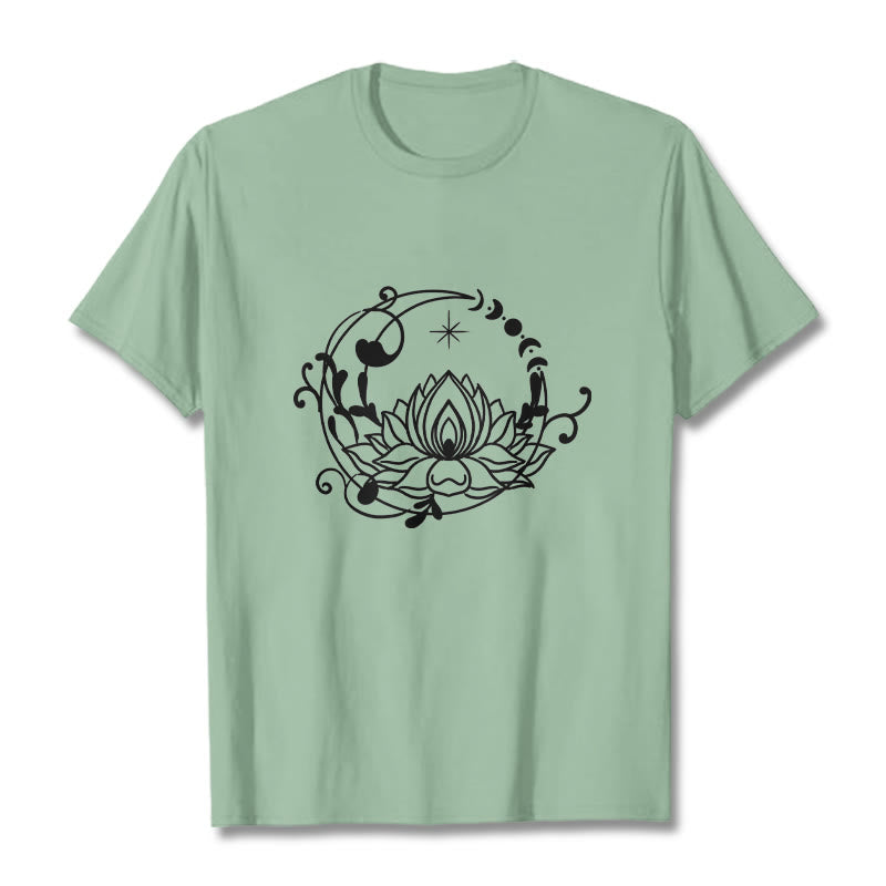 Tactile Cotton Lotus and Moon Phase Meditation T-Shirt