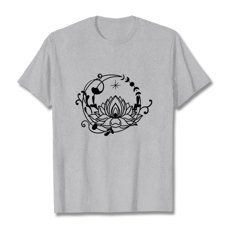 Tactile Cotton Lotus and Moon Phase Meditation T-Shirt
