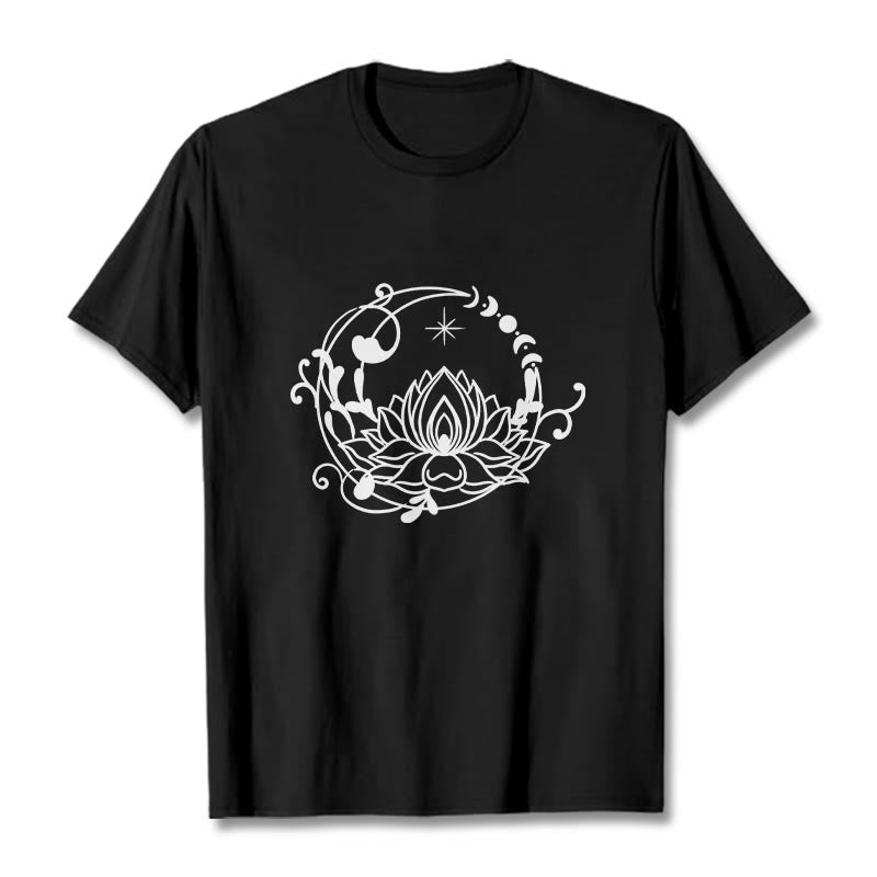 Tactile Cotton Lotus and Moon Phase Meditation T-Shirt