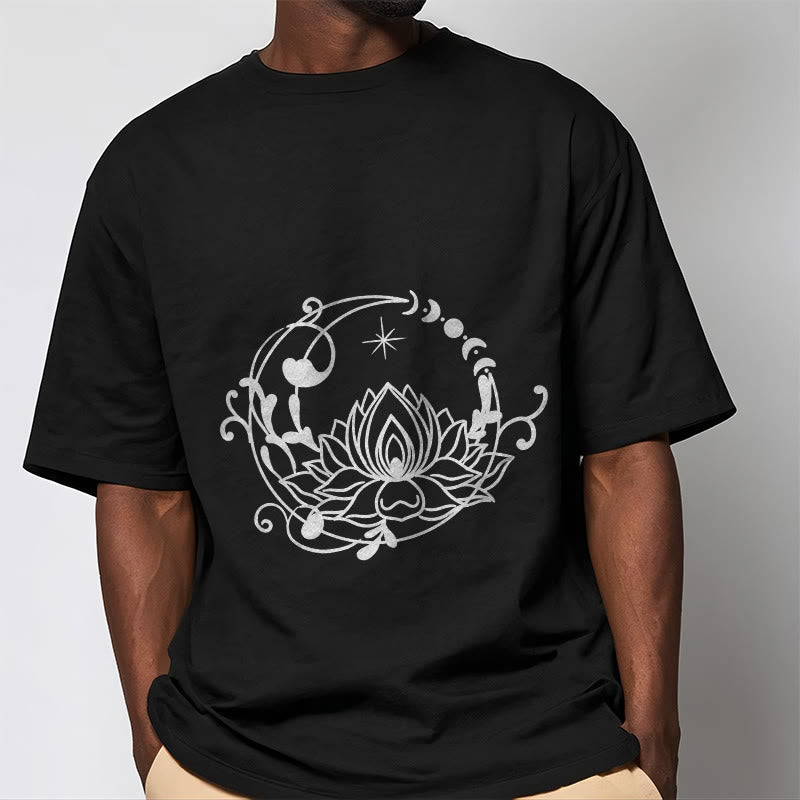Tactile Cotton Lotus and Moon Phase Meditation T-Shirt