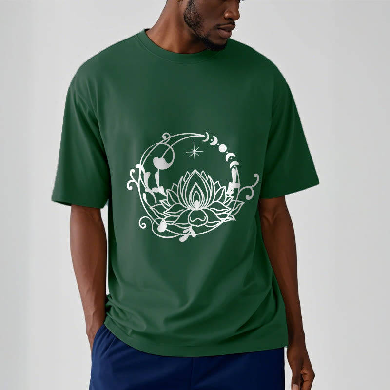 Tactile Cotton Lotus and Moon Phase Meditation T-Shirt