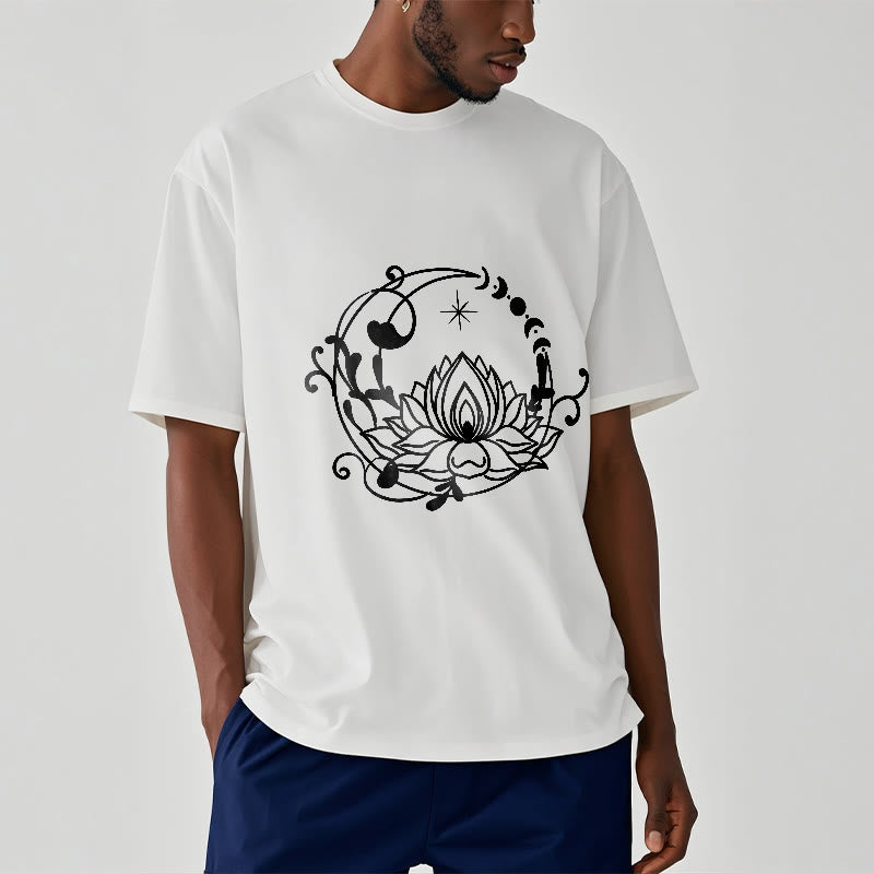 Tactile Cotton Lotus and Moon Phase Meditation T-Shirt
