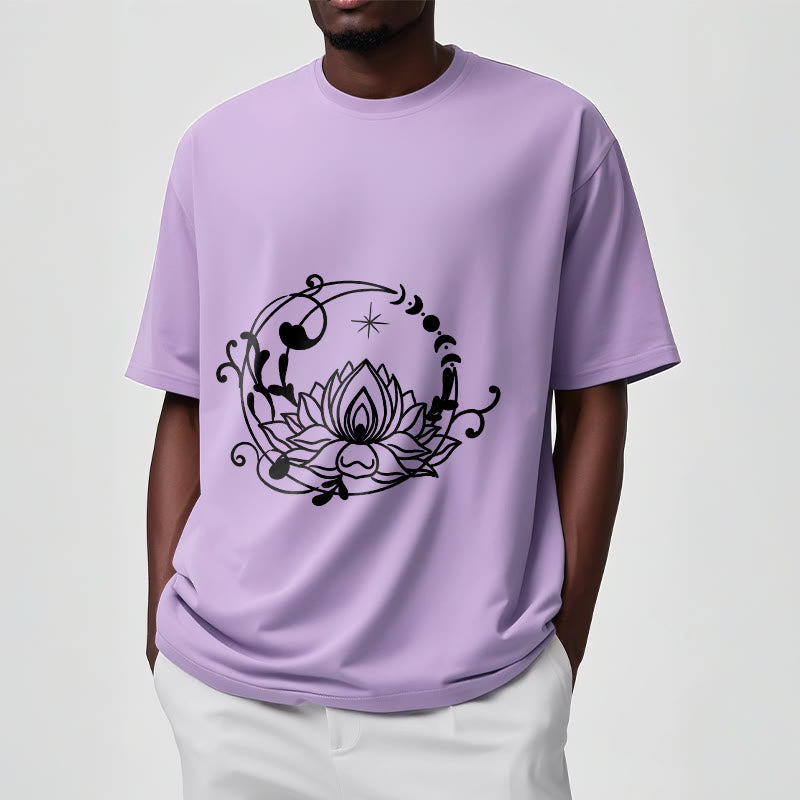 Tactile Cotton Lotus and Moon Phase Meditation T-Shirt