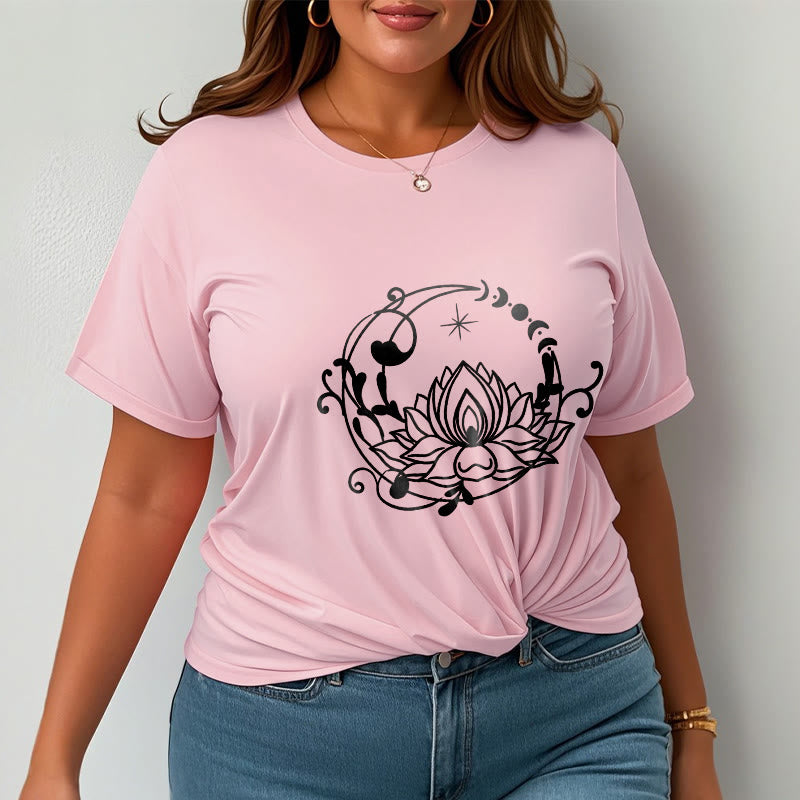 Tactile Cotton Lotus and Moon Phase Meditation T-Shirt