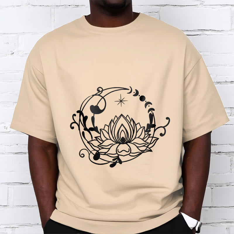 Tactile Cotton Lotus and Moon Phase Meditation T-Shirt