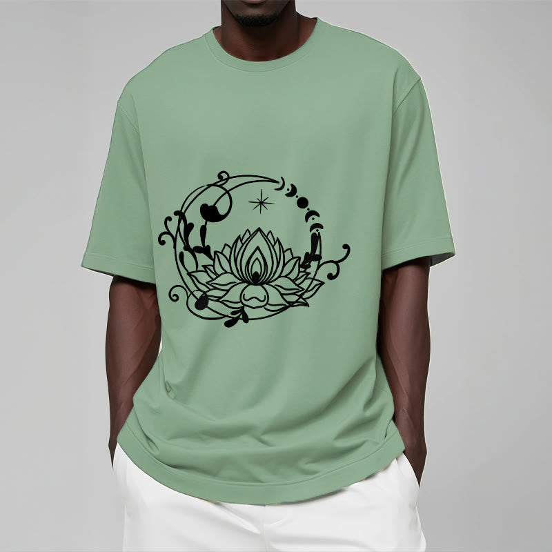 Tactile Cotton Lotus and Moon Phase Meditation T-Shirt
