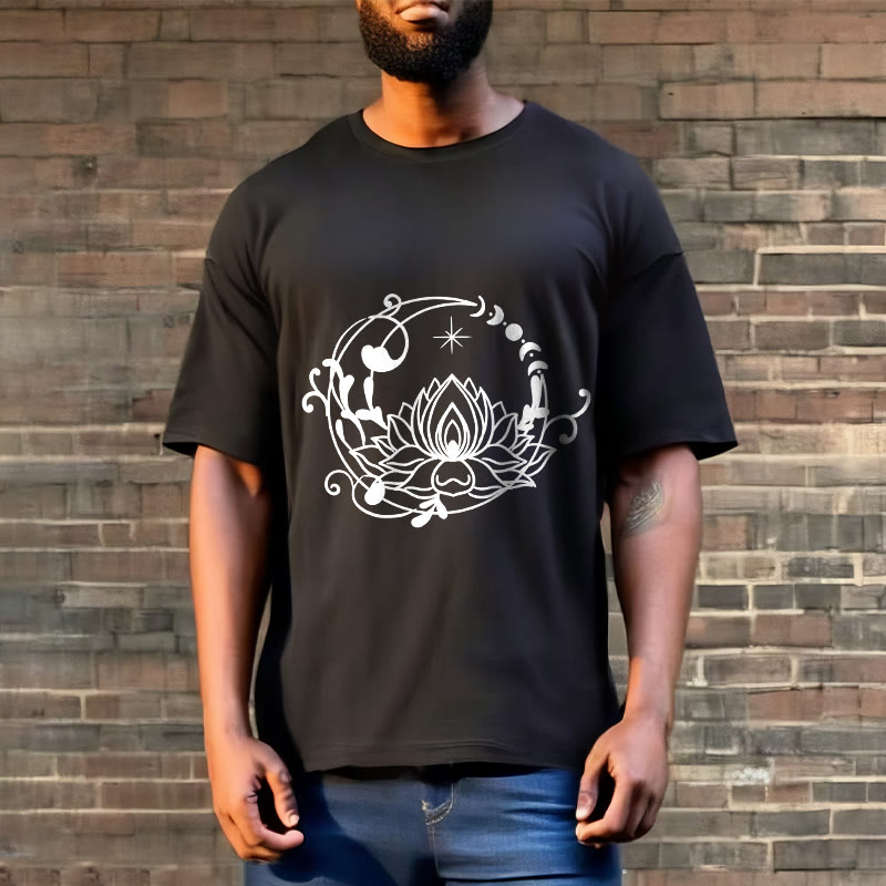 Tactile Cotton Lotus and Moon Phase Meditation T-Shirt