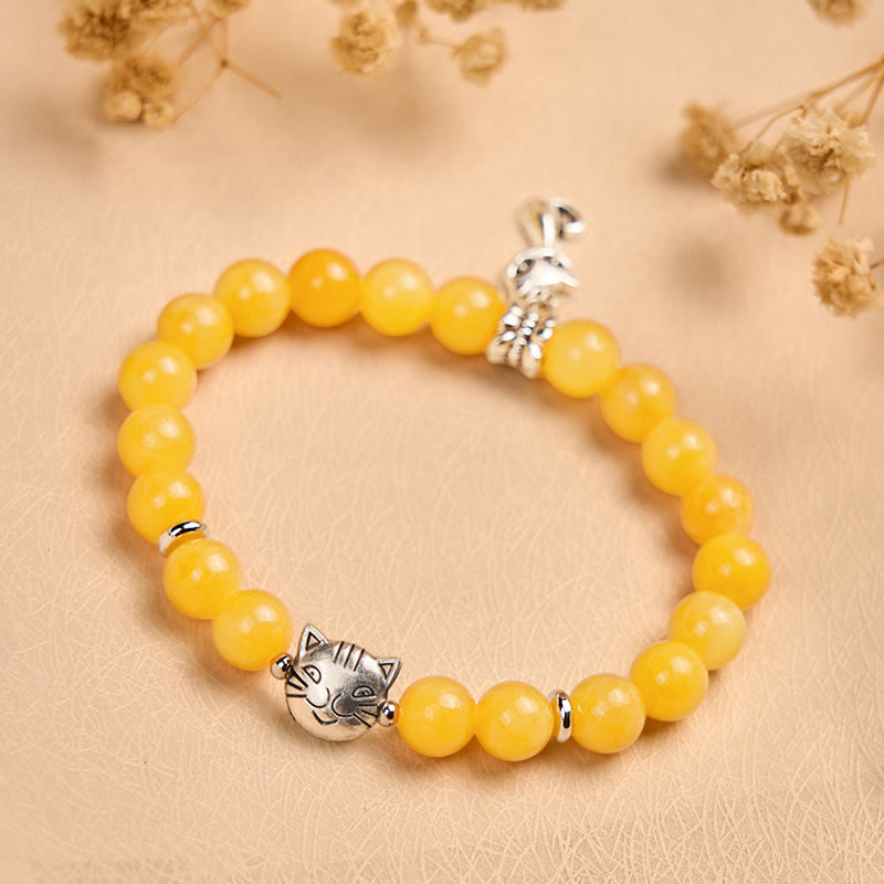 Orange Tabby Cat Yellow Chalcedony Positivity Bracelet