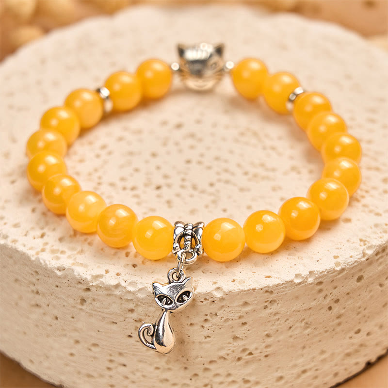 Orange Tabby Cat Yellow Chalcedony Positivity Bracelet
