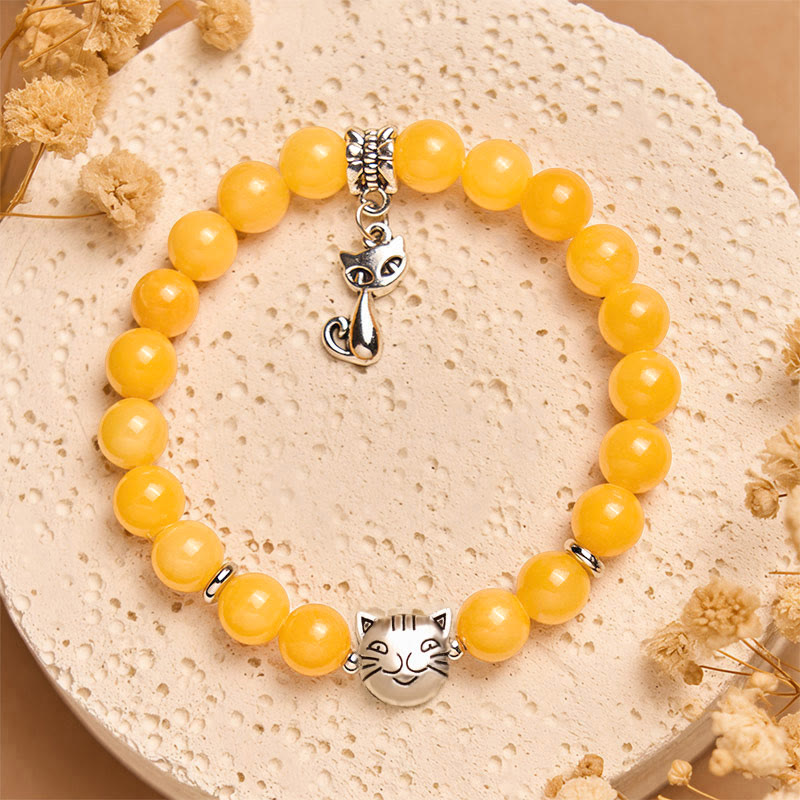 Orange Tabby Cat Yellow Chalcedony Positivity Bracelet