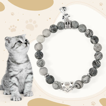 Grey Tabby Cat Natural Black Veined Jasper Strength Bracelet