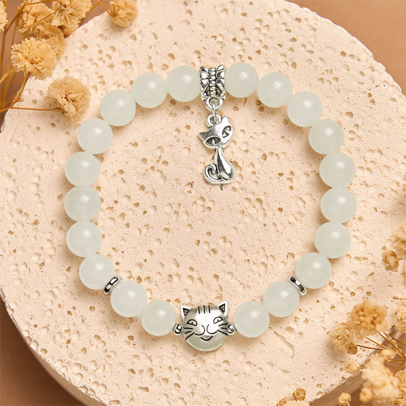 White Cat White Jade Luck Blessing Bracelet