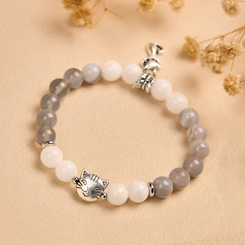 Ragdoll Cat Gray Striped Agate Chalcedony Support Bracelet