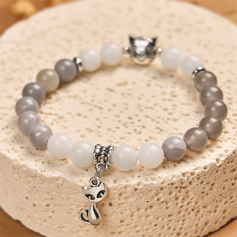 Ragdoll Cat Gray Striped Agate Chalcedony Support Bracelet