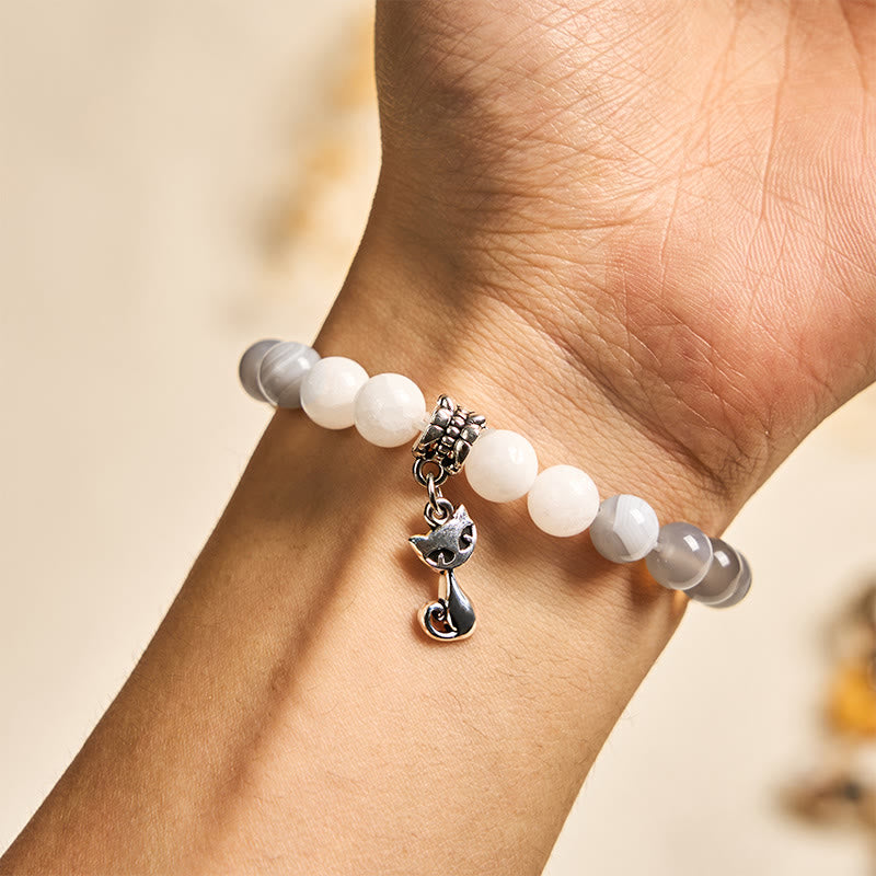 Ragdoll Cat Gray Striped Agate Chalcedony Support Bracelet