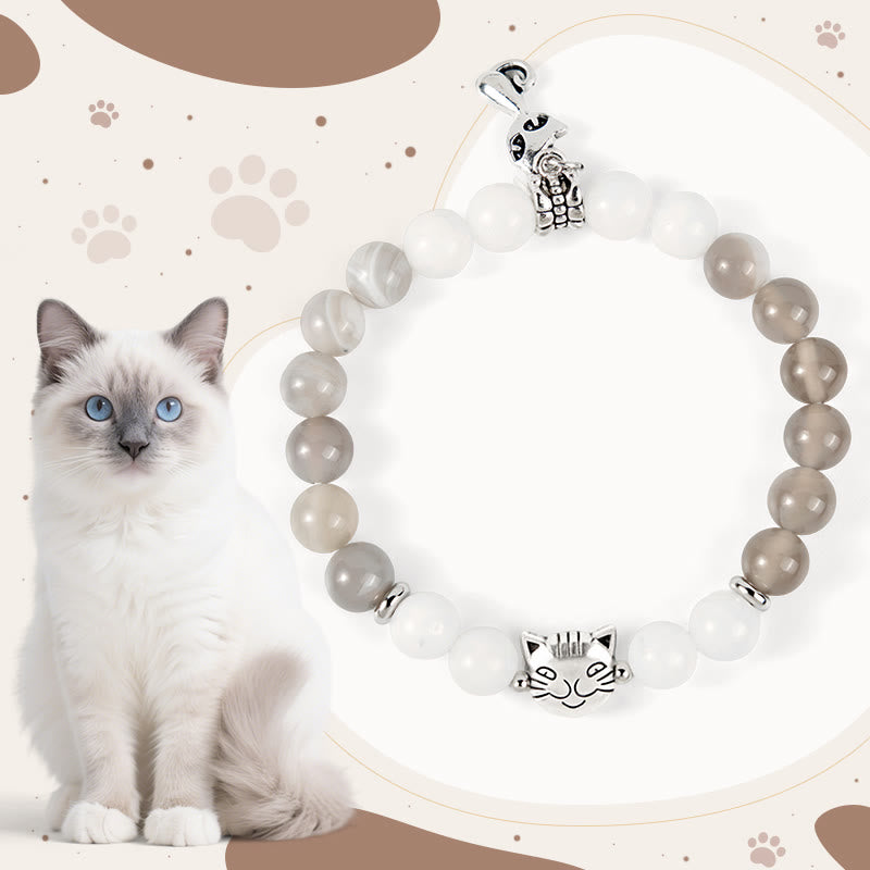 Ragdoll Cat Gray Striped Agate Chalcedony Support Bracelet