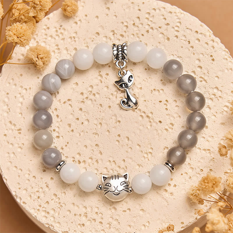 Ragdoll Cat Gray Striped Agate Chalcedony Support Bracelet