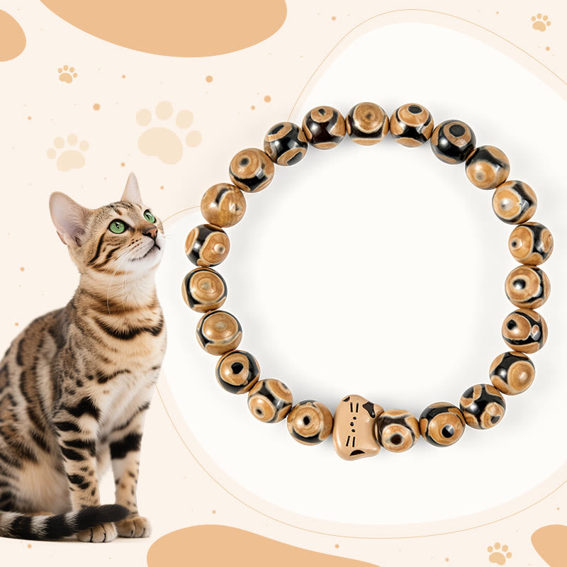 Bengal Cat Natural Agate Stone Kitten Head Graceful Bracelet